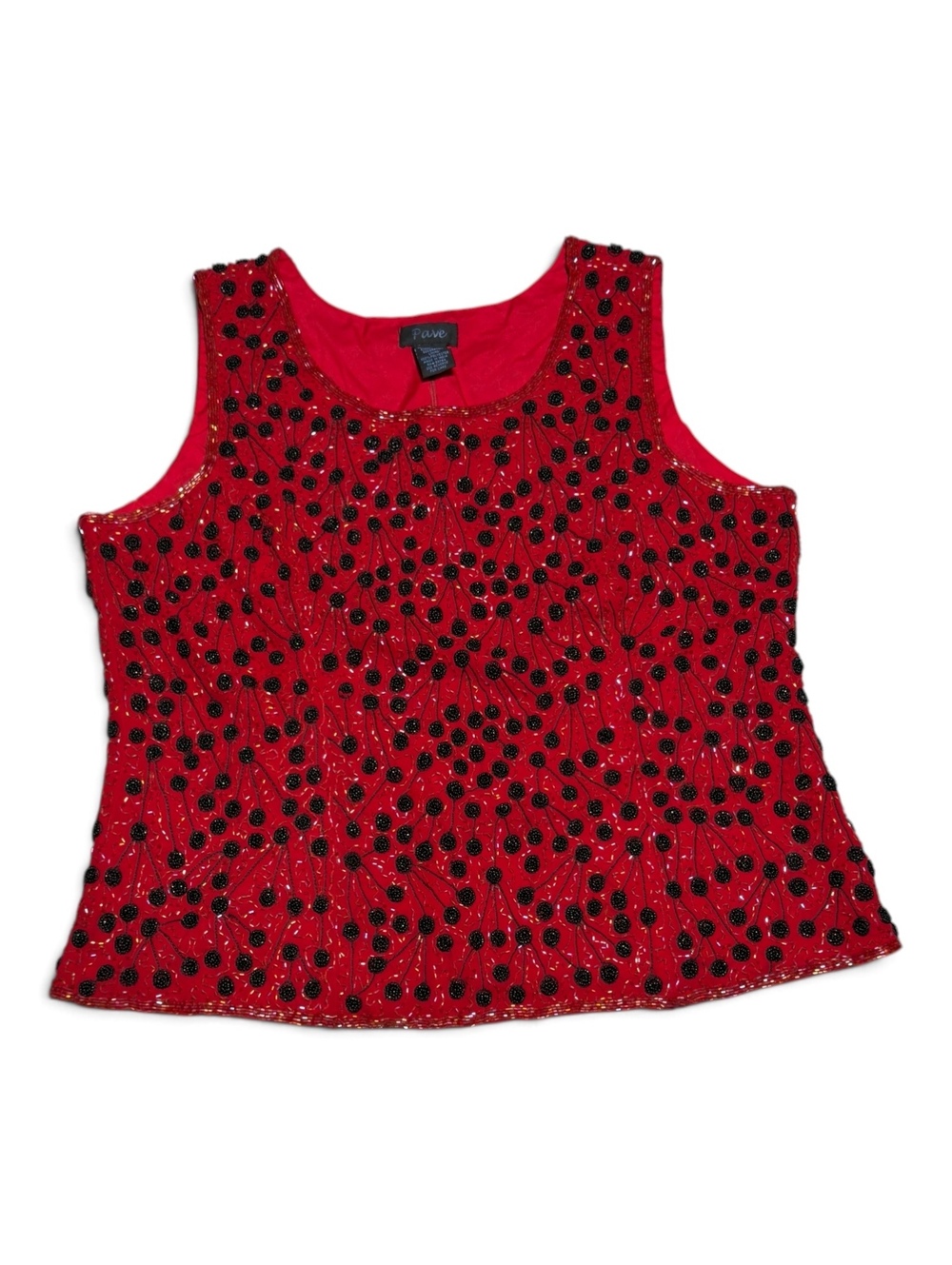 Vintage Pavé Red Beaded Sleeveless Tank Top Large